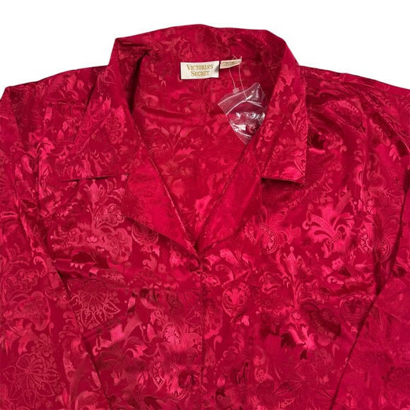 Victoria's Secret Other - Victoria's Secret Pajama Top Womens P/S Red Jacquard‎ Floral Button Up Vintage
